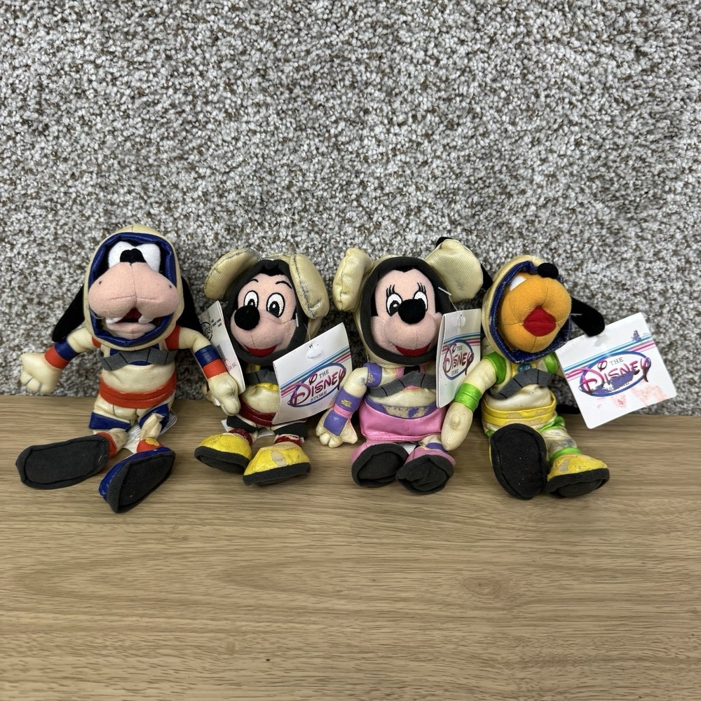 Disney Store Bean Bags Space Mickey, Minnie, Goofy, Pluto Space Themed Plush Lot
